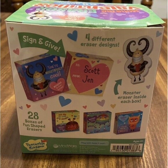 28 Peaceable Kingdom Valentines Day Cards for Kids w/Monster Erasers EnvelopeNew - Picture 4 of 13